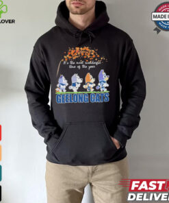 Geelong Cats x Bluey Characters Walking Fall It’S The Most Wonderful Time Of The Year Shirt