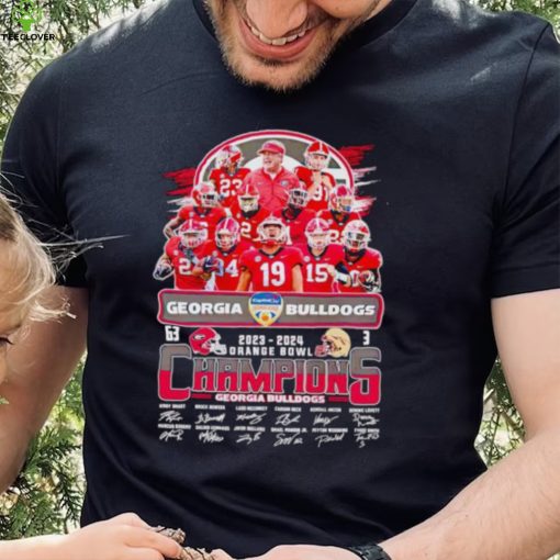 Georgia Bulldogs 2023 2024 Orange Bowl Champions 63 3 signatures shirt