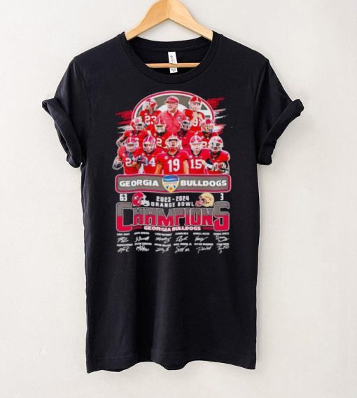 Georgia Bulldogs 2023 2024 Orange Bowl Champions 63 3 signatures shirt