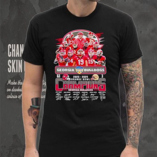 Georgia Bulldogs 2023 2024 Orange Bowl Champions 63 3 signatures shirt