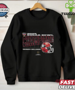Georgia Bulldogs 2025 Sugar Bowl Champions T-shirt, College Football Playoff Quarterfinal vintage style with helmet design, unisex fit, Georgia football fan gear, Sugar Bowl championship shirt.