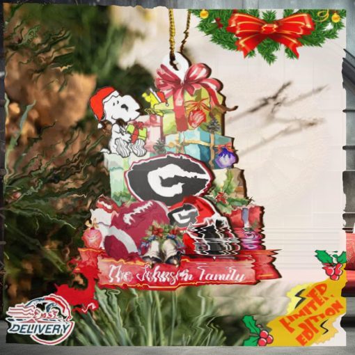 Georgia Bulldogs And Snoopy Christmas NCAA Ornament Custom Your Family Name