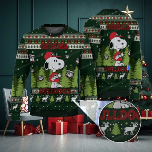 Georgia Bulldogs And Snoopy Ugly Sweater Black And Vibrant Green