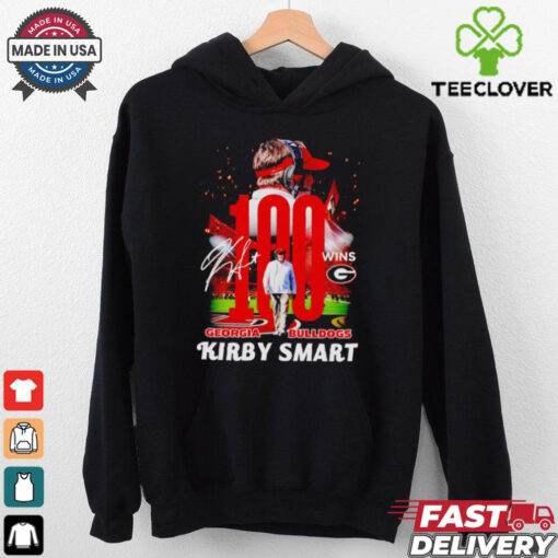 Georgia Bulldogs Kirby Smart 100 wins signatures shirt