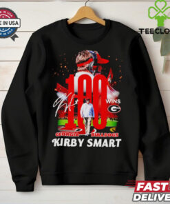 Georgia Bulldogs Kirby Smart 100 wins signatures shirt