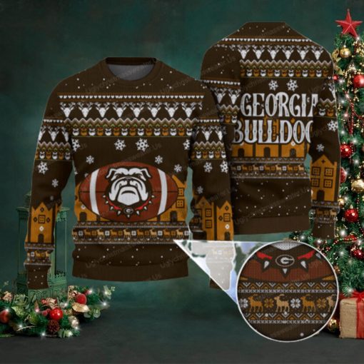Georgia Bulldogs Logo With Super Bowl Ugly Sweater Brown And Bold Yellow