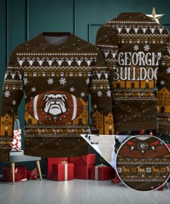 Georgia Bulldogs Logo With Super Bowl Ugly Sweater Brown And Bold Yellow