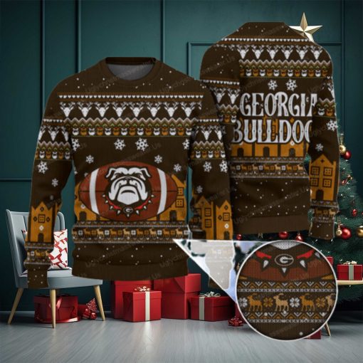 Georgia Bulldogs Logo With Super Bowl Ugly Sweater Brown And Bold Yellow