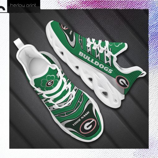 Georgia Bulldogs NCAA St. Patrick’s Day Shamrock Custom Name Clunky Max Soul Shoes Sneakers For Mens Womens