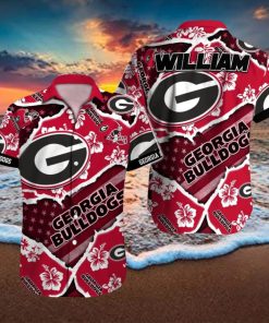 Georgia Bulldogs NCAA1 Flower Tropical Hawaiian Shirt Custom Name