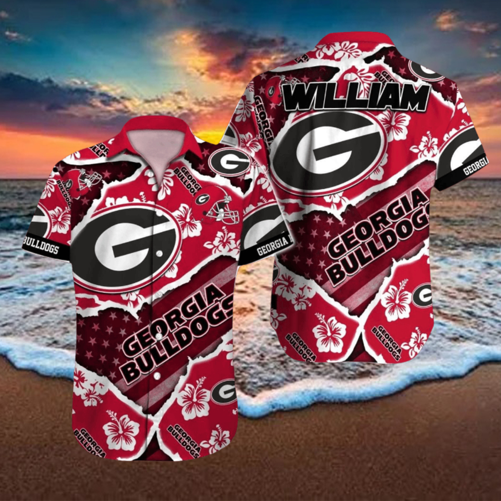 Georgia Bulldogs NCAA1 Flower Tropical Hawaiian Shirt Custom Name Georgia Bulldogs NCAA1 Flower Tropical Hawaiian Shirt Custom Name