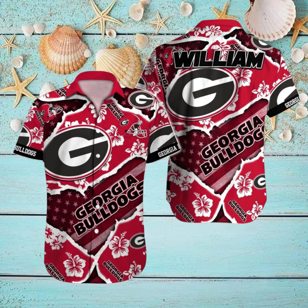 Georgia Bulldogs NCAA1 Flower Tropical Hawaiian Shirt Custom Name Georgia Bulldogs NCAA1 Flower Tropical Hawaiian Shirt Custom Name