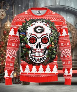 Georgia Bulldogs Skull Flower Ugly Christmas Ugly Sweater