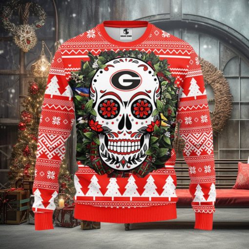 Georgia Bulldogs Skull Flower Ugly Christmas Ugly Sweater