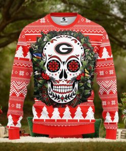 Georgia Bulldogs Skull Flower Ugly Christmas Ugly Sweater