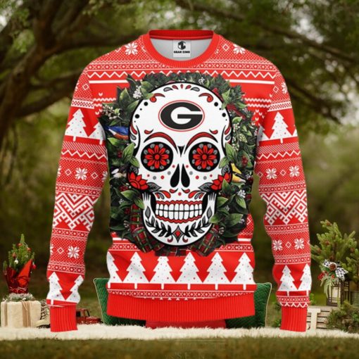 Georgia Bulldogs Skull Flower Ugly Christmas Ugly Sweater