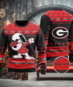 Georgia Bulldogs Snoopy Dabbing Holiday Party Knitted 3D Sweater For Christmas