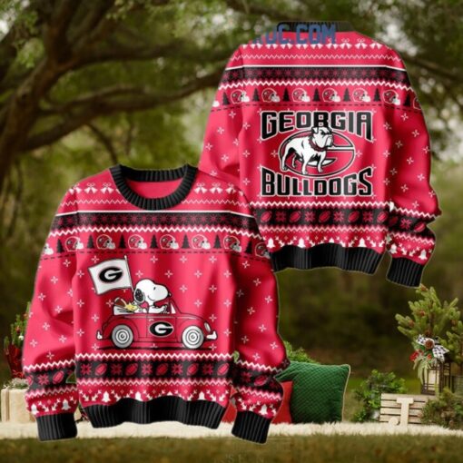 Georgia Bulldogs Snoopy Peanuts 75th Anniversary 1950 2025 Christmas Ugly Sweater