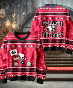 Georgia Bulldogs Snoopy Peanuts 75th Anniversary 1950 2025 Christmas Ugly Sweater