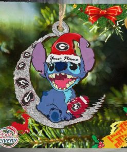 Georgia Bulldogs Stitch Christmas Ornament NCAA And Stitch With Moon Ornament