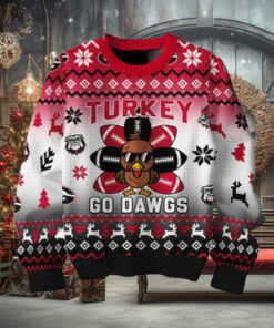 Georgia Bulldogs Turkey Go Dawgs Happy Thanksgiving Holidays 2024 Ugly Sweater