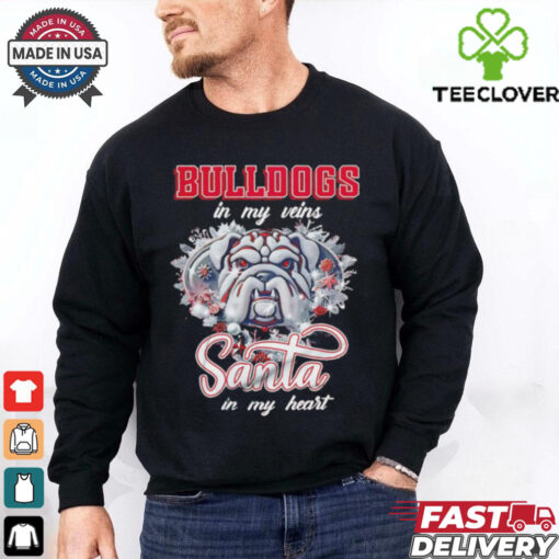Georgia Bulldogs in my veins Santa in my heart Christmas shirt