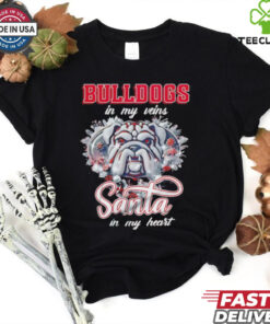 Georgia Bulldogs in my veins Santa in my heart Christmas shirt