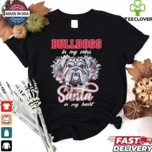 Georgia Bulldogs in my veins Santa in my heart Christmas shirt