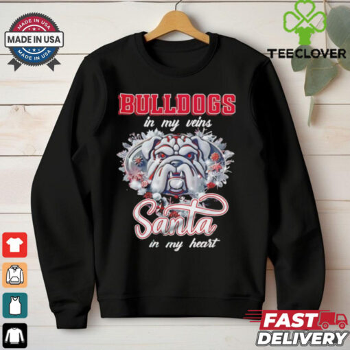 Georgia Bulldogs in my veins Santa in my heart Christmas shirt