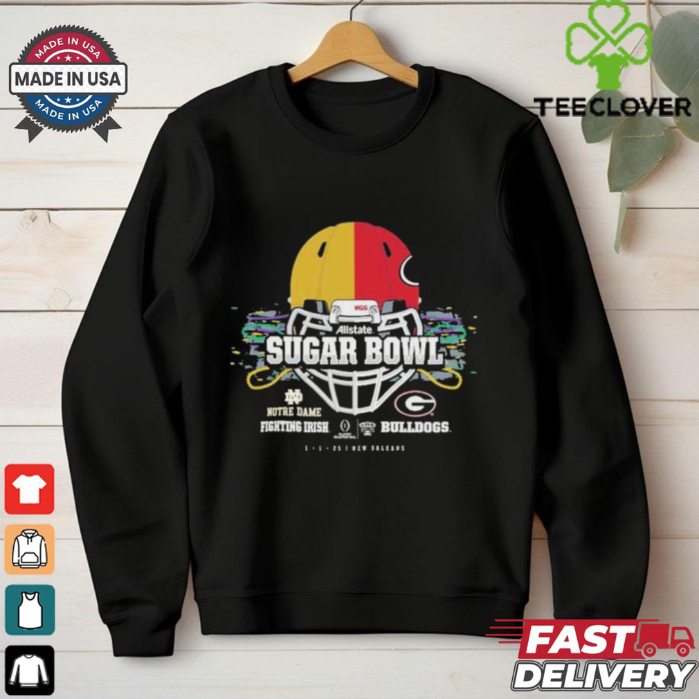 Georgia Bulldogs vs Notre Dame Fighting Irish 2025 Allstate Sugar Bowl Head To Head Helmet T Shirts Georgia Bulldogs vs Notre Dame Fighting Irish 2025 Allstate Sugar Bowl Head To Head Helmet T Shirts