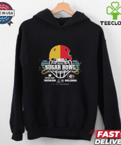 Georgia Bulldogs vs Notre Dame Fighting Irish 2025 Allstate Sugar Bowl Head to Head Helmet T-Shirts, celebrating the exciting matchup with bold helmet designs for both teams.