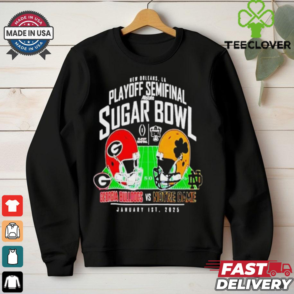 Georgia Bulldogs vs Notre Dame Fighting Irish 2025 Sugar Bowl Matchup Helmet Head To Head January 1st 2025 NCAA Bowl Games T Shirts Georgia Bulldogs vs Notre Dame Fighting Irish 2025 Sugar Bowl Matchup Helmet Head To Head January 1st 2025 NCAA Bowl Games T Shirts