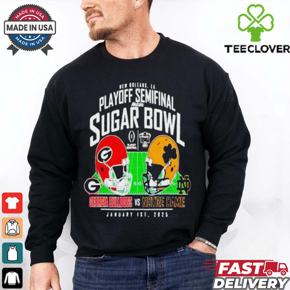 Georgia Bulldogs vs Notre Dame Fighting Irish 2025 Sugar Bowl Matchup Helmet Head To Head January 1st 2025 NCAA Bowl Games T Shirts Georgia Bulldogs vs Notre Dame Fighting Irish 2025 Sugar Bowl Matchup Helmet Head To Head January 1st 2025 NCAA Bowl Games T Shirts