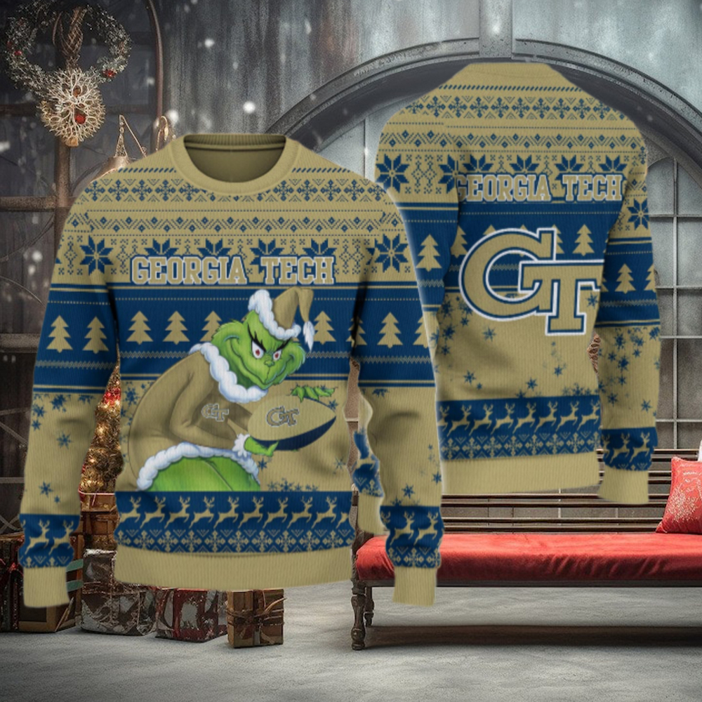 Georgia Tech Yellow Jackets Grinch Ugly Christmas Sweater Georgia Tech Yellow Jackets Grinch Ugly Christmas Sweater
