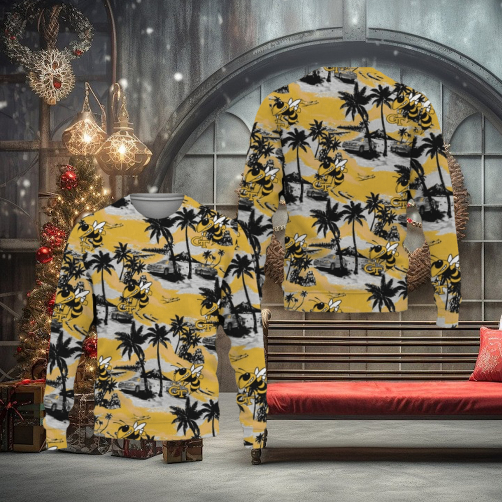 Georgia Tech Yellow Jackets Tropical Patterns Club Best Trends Coconut Tree Sweater All Over Printed Christmas Fans For Men And Women Georgia Tech Yellow Jackets Tropical Patterns Club Best Trends Coconut Tree Sweater All Over Printed Christmas Fans For Men And Women