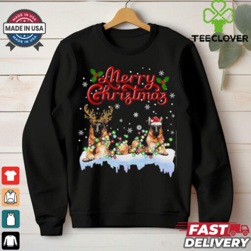 German Shepherd Christmas Lights Funny Dog Matching Family German Shepherd T Shirt
