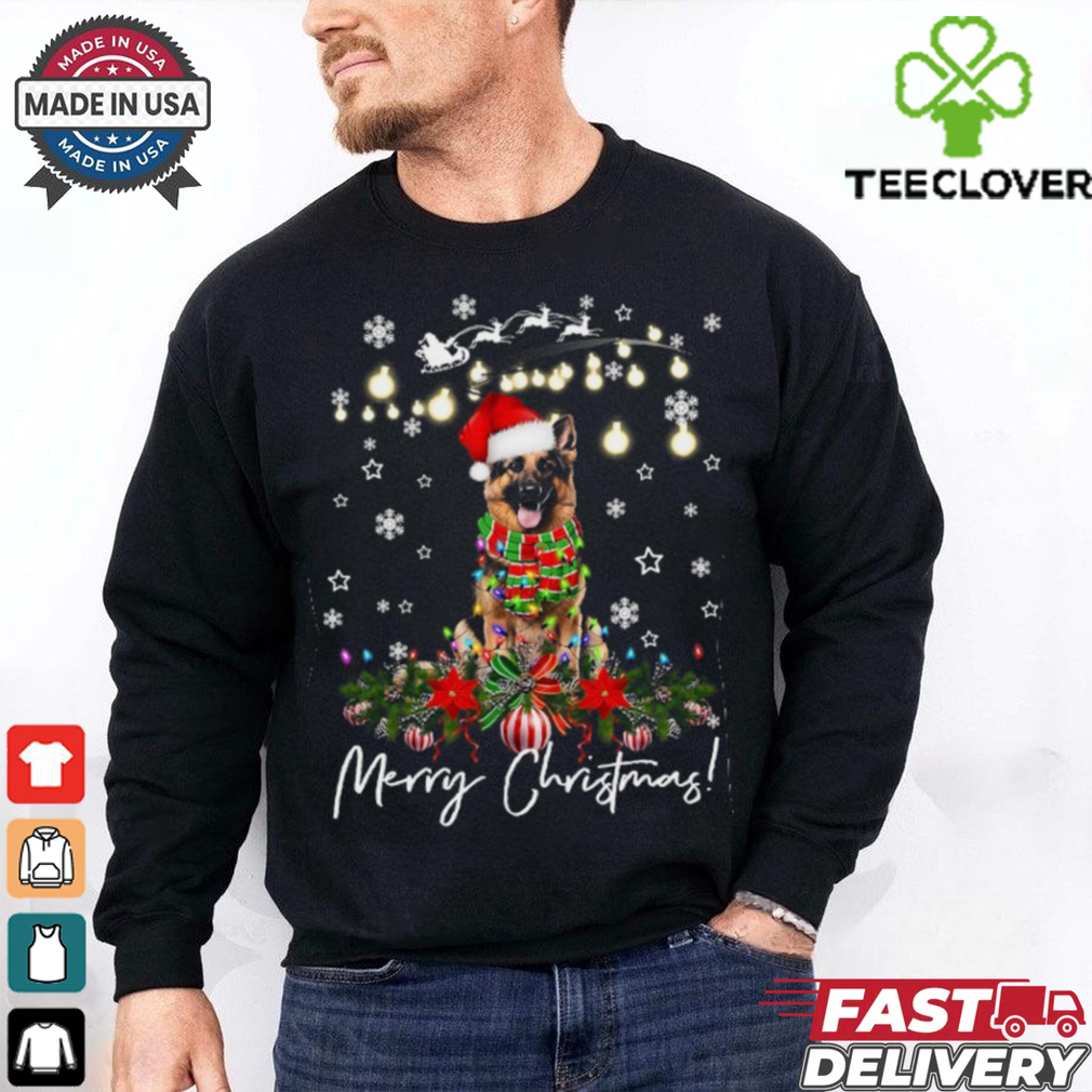 German Shepherd Merry Christmas Lights Santa Hat German Shepherd T Shirt German Shepherd Merry Christmas Lights Santa Hat German Shepherd T Shirt