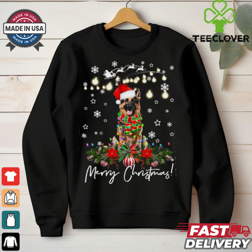 German Shepherd Merry Christmas Lights Santa Hat German Shepherd T Shirt German Shepherd Merry Christmas Lights Santa Hat German Shepherd T Shirt