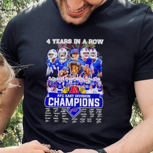 Buffalo Bills 4 years in a row 2023 AFC East Division Champions signatures hoodie, sweater, longsleeve, shirt v-neck, t-shirt