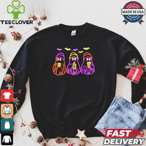 Ghost drinking coffee Halloween neon shirt