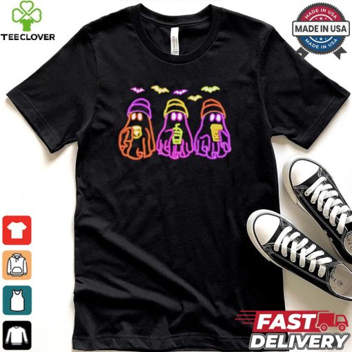 Ghost drinking coffee Halloween neon shirt