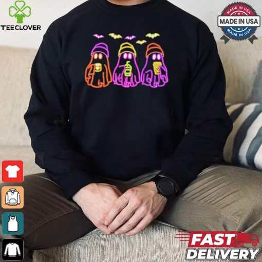 Ghost drinking coffee Halloween neon shirt