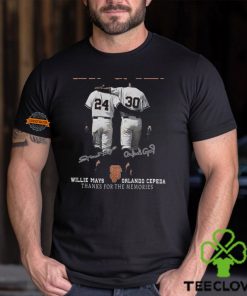 Giant Gunner Willie Mays And Orlando Cepeda Thanks For The Memories T Shirt