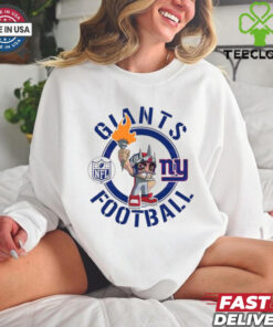 Giants Football NFL Rush Zone Cartoon Character Shirt featuring a fun, animated design of the New York Giants’ mascot and characters from the NFL Rush Zone, perfect for fans who love a playful and spirited take on their team pride.