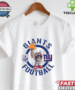 Giants Football NFL Rush Zone Cartoon Character Shirt featuring a fun, animated design of the New York Giants’ mascot and characters from the NFL Rush Zone, perfect for fans who love a playful and spirited take on their team pride.