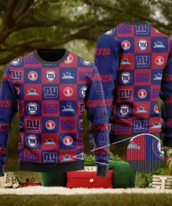 Giants Logo Checkered Flannel Design Knitted Ugly Christmas Sweater