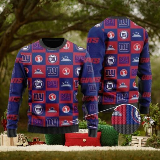 Giants Logo Checkered Flannel Design Knitted Ugly Christmas Sweater