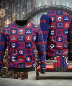 Giants Logo Checkered Flannel Design Knitted Ugly Christmas Sweater