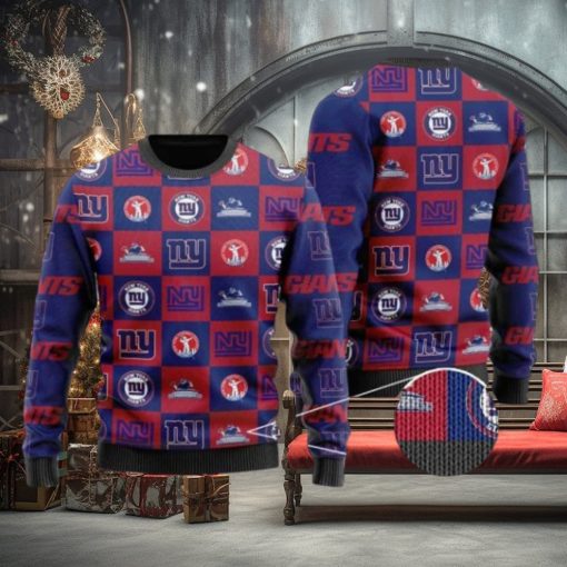 Giants Logo Checkered Flannel Design Knitted Ugly Christmas Sweater