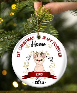 Gift For Cat Owners   Personalized Circle Ceramic Ornament